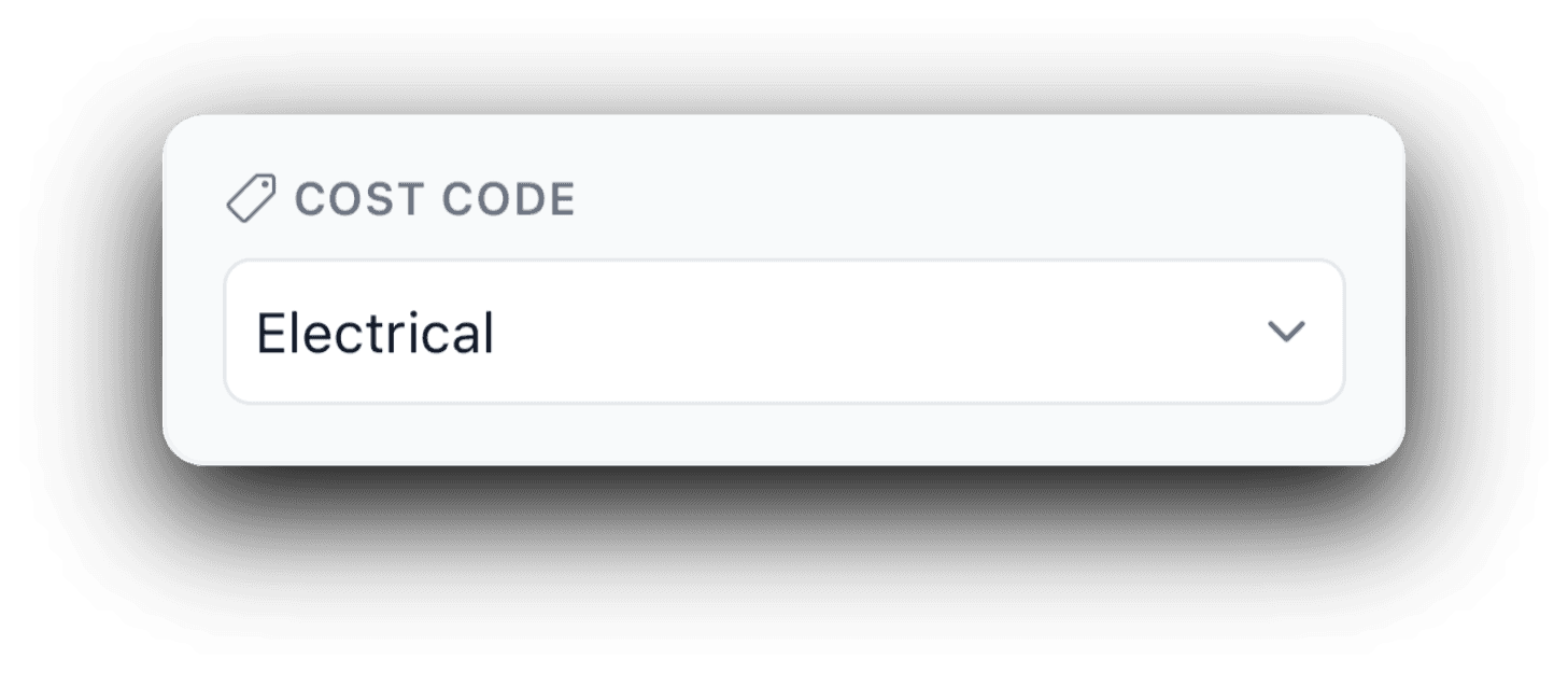 Zoomed Cost Code field on the clock-in sheet, set to Electrical