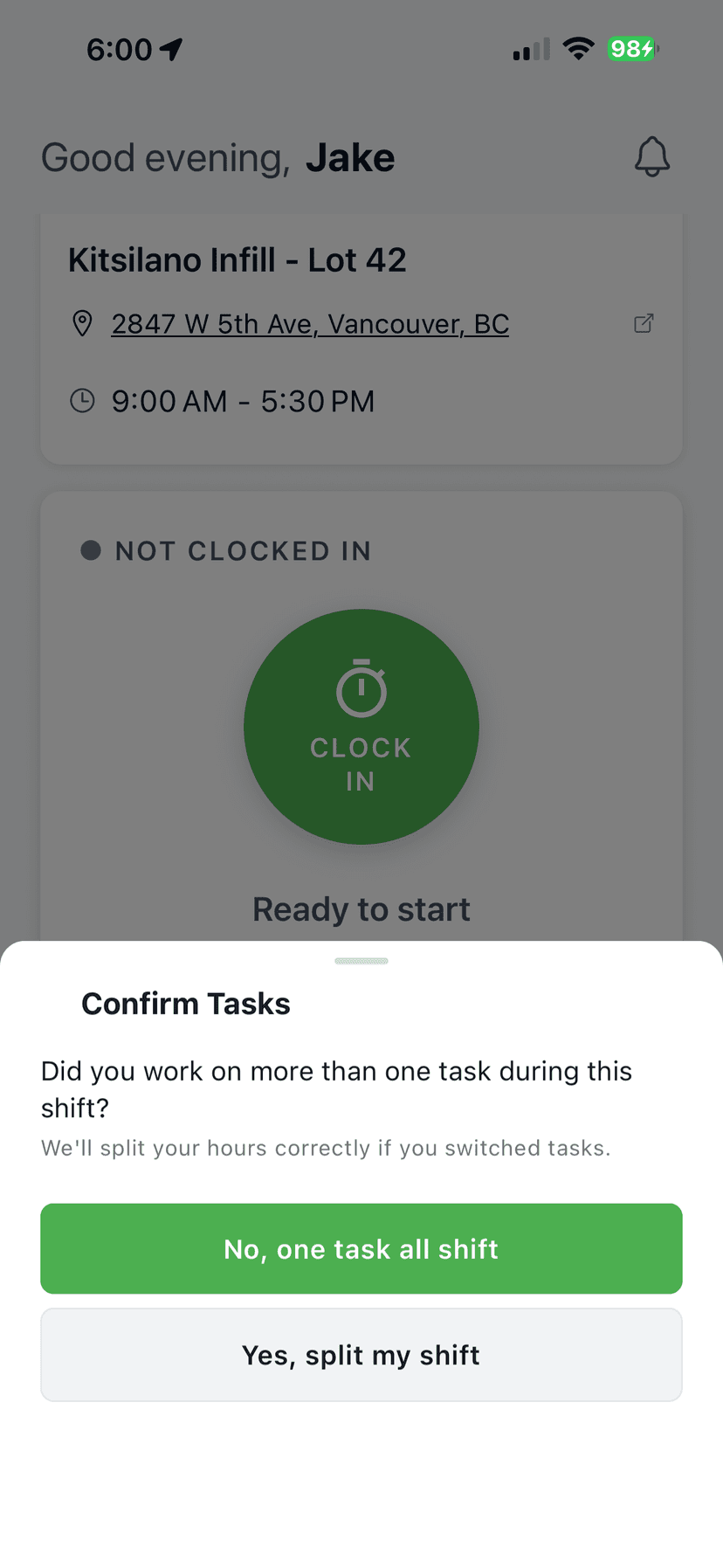 Crews clock in from the job site